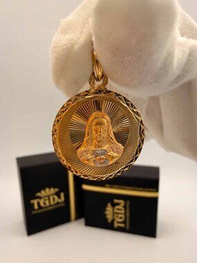 14K Tri Color Gold Religious Stamp Pendant